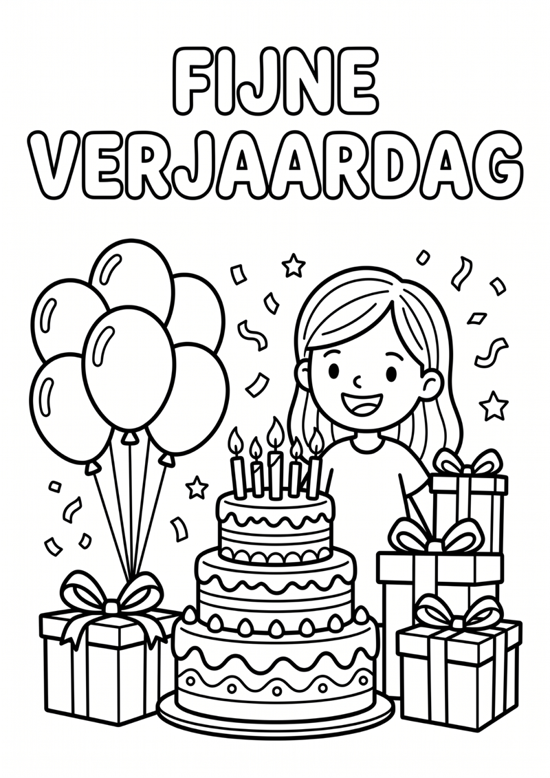 Fijne Verjaardag Kleurplaat — gratis kleurplaat printen