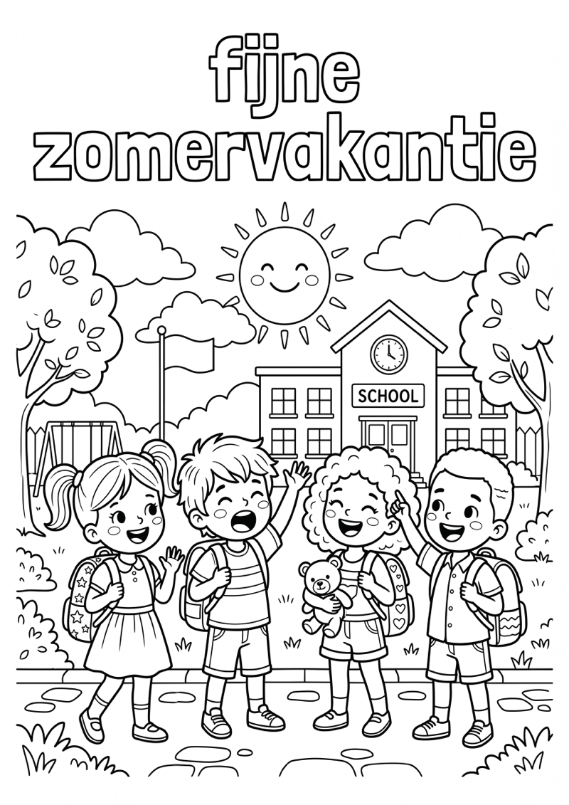 Fijne Zomervakantie Einde Schooljaar Kleurplaat — gratis kleurplaat