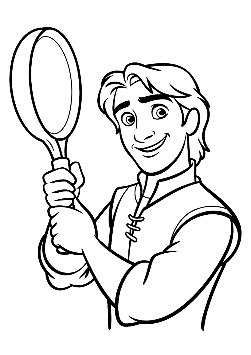 Flynn Rider met Koekenpan — gratis kleurplaat