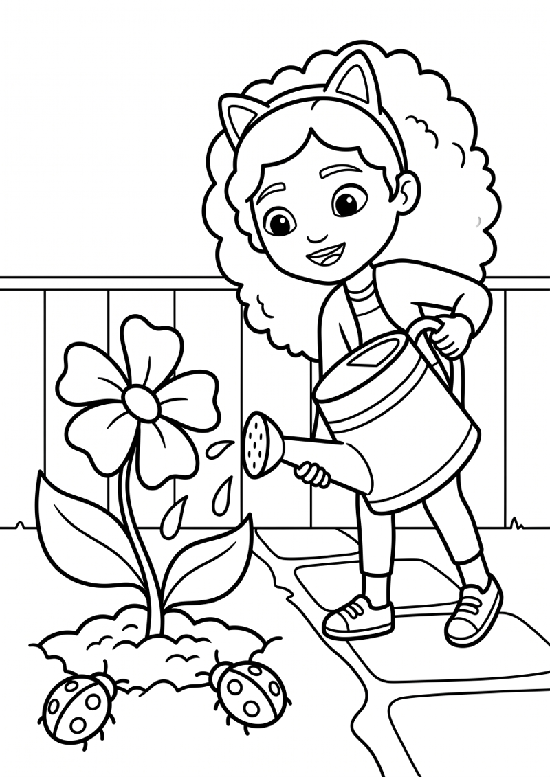 Gabby Geeft Bloem Water Kleurplaat — gratis kleurplaat