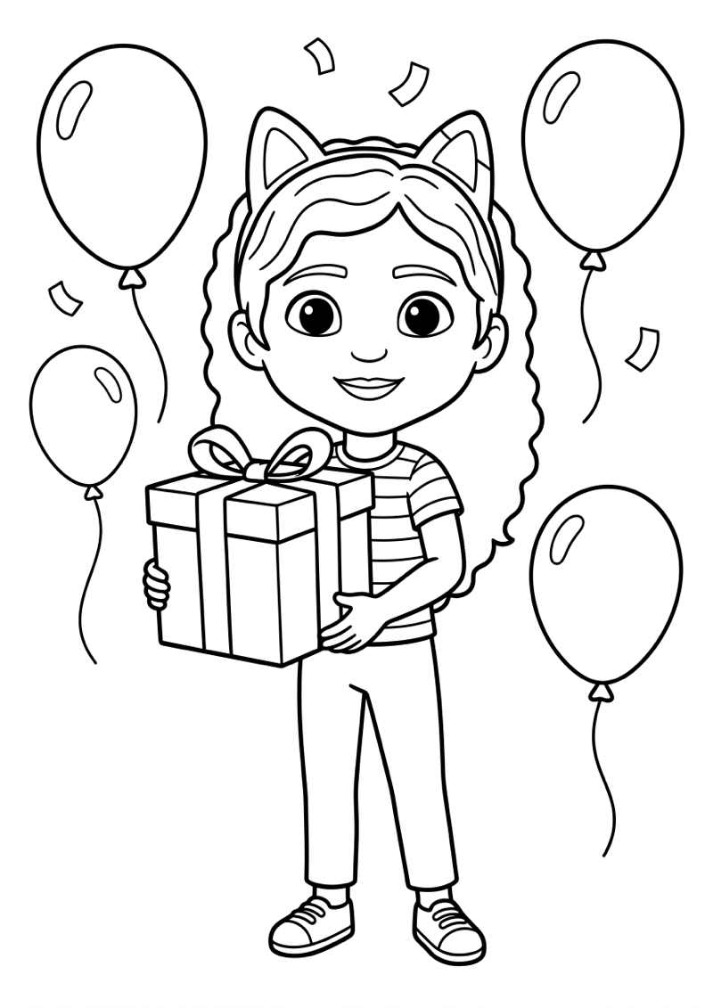 Gabby in Feestscene Kleurplaat — gratis kleurplaat