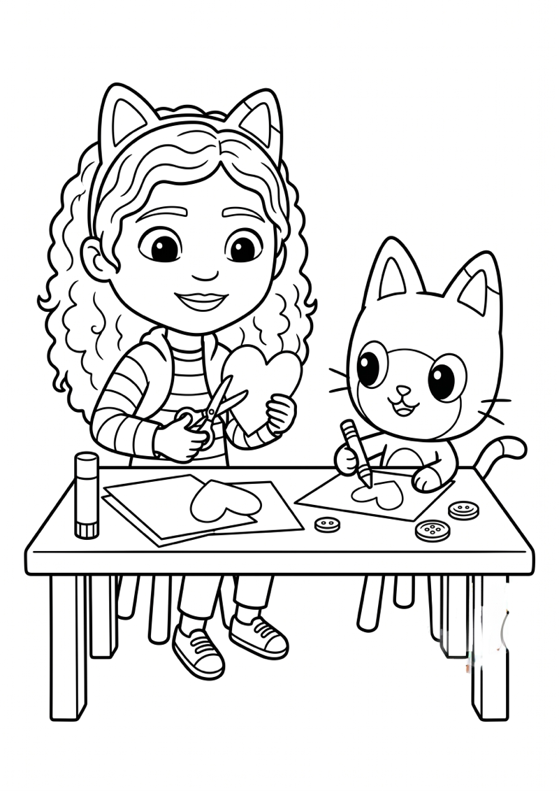 Gabby Knutselt met Kat Kleurplaat — gratis kleurplaat