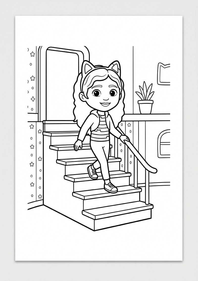 Gabby Komt van Trap Af Kleurplaat — gratis kleurplaat