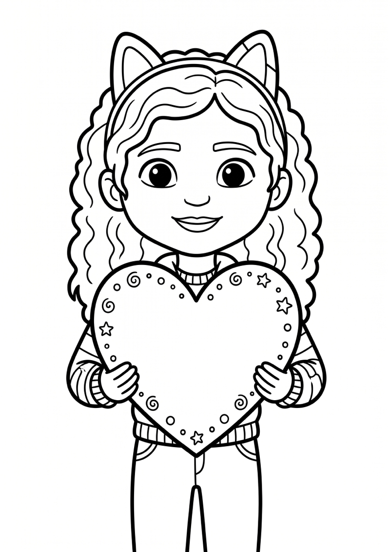 Gabby met Hartvormig Knutselwerk Kleurplaat — gratis kleurplaat