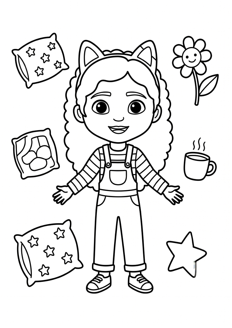 Gabby met Poppenhuis Elementen Kleurplaat — gratis kleurplaat