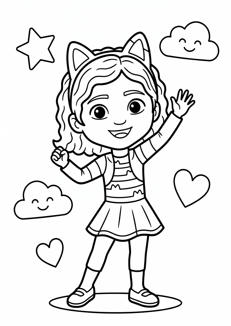 Gabby Verkleed met Kattenoren Kleurplaat — gratis kleurplaat