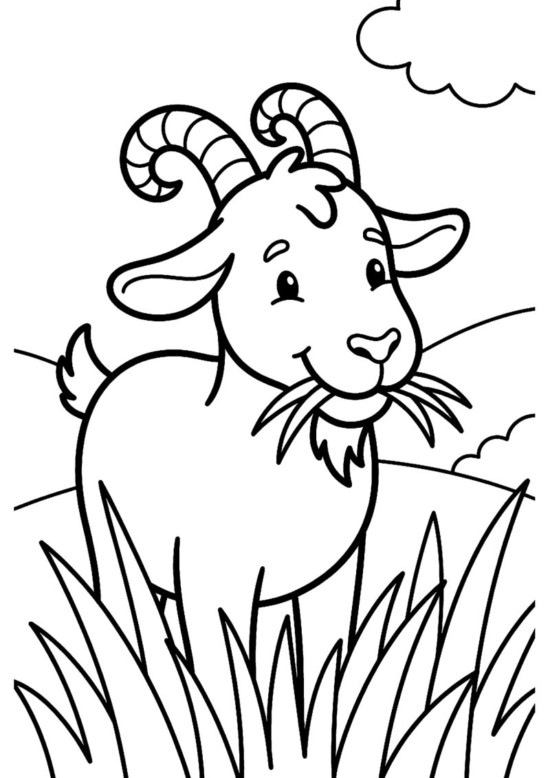 Geit eet gras kleurplaat — gratis kleurplaat