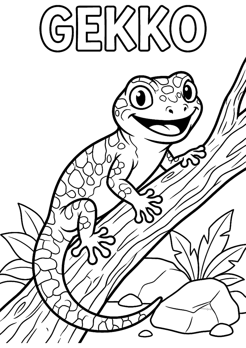 Gekko op een tak kleurplaat