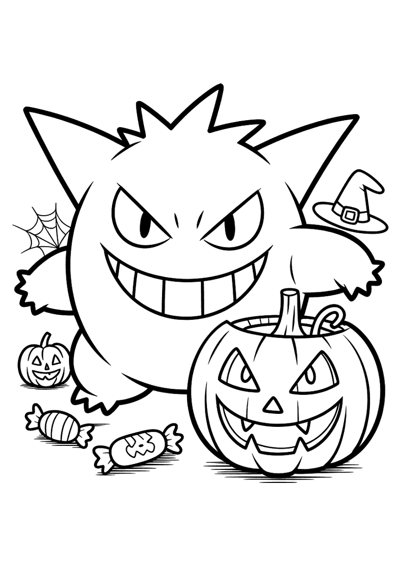 Gengar viert Halloween kleurplaat — gratis kleurplaat printen