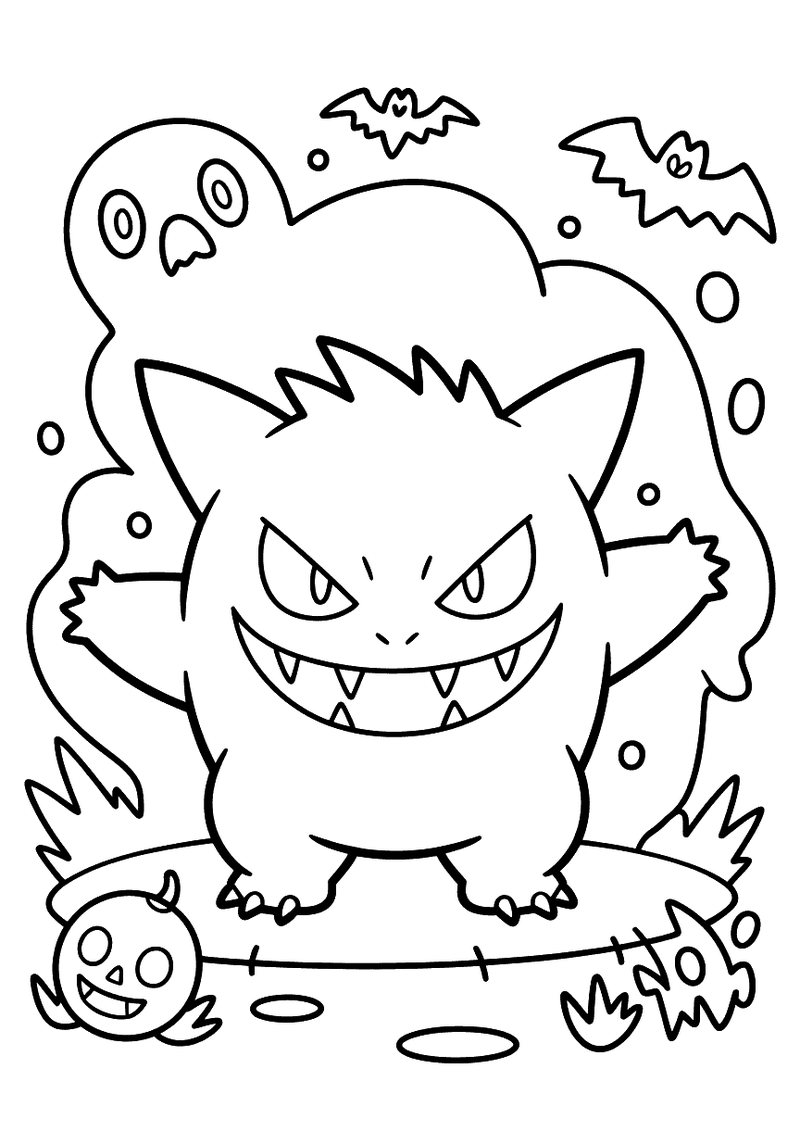 Gengar loert vanuit de schaduwen kleurplaat — gratis kleurplaat printen