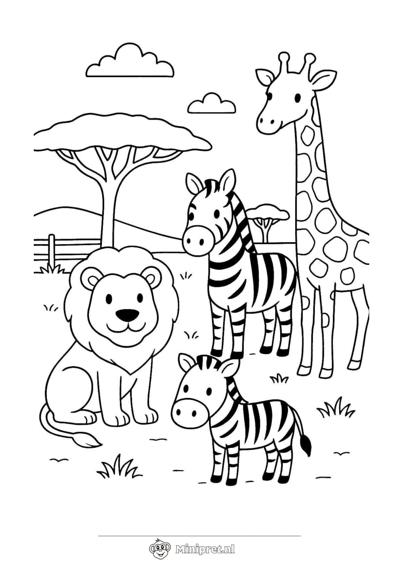 Giraffe en Zebra in Afrika kleurplaat