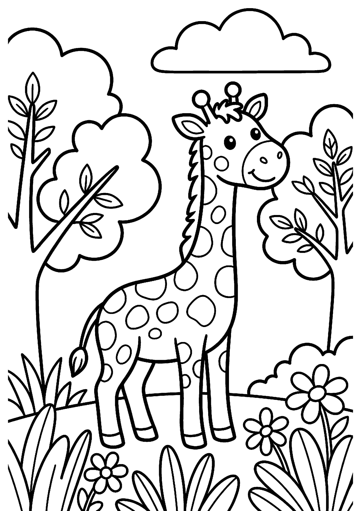 Giraffe in natuur kleurplaat