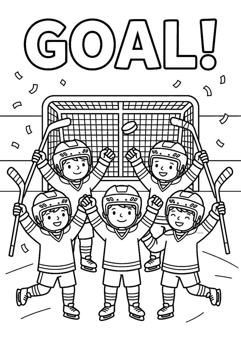 Goal! juichend hockeyteam kleurplaat