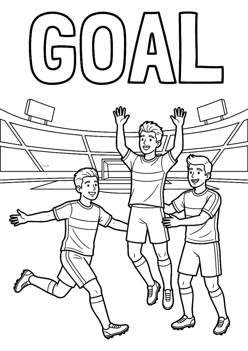 Goal Feestende Spelers Kleurplaat — gratis kleurplaat