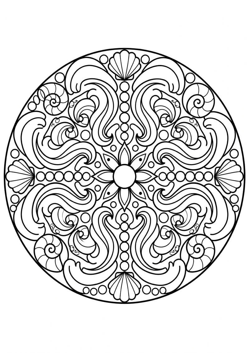Golven en Schelpen Mandala Kleurplaat — gratis kleurplaat