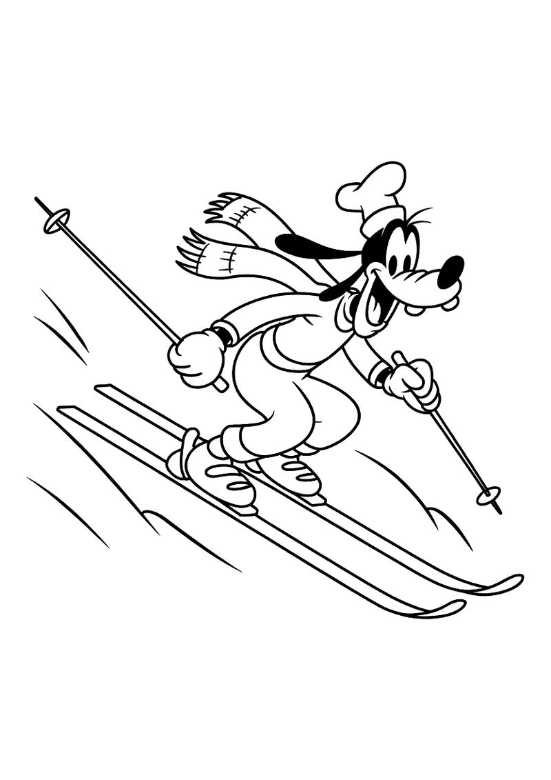 Goofy Skiet Bergaf Kleurplaat — gratis kleurplaat printen