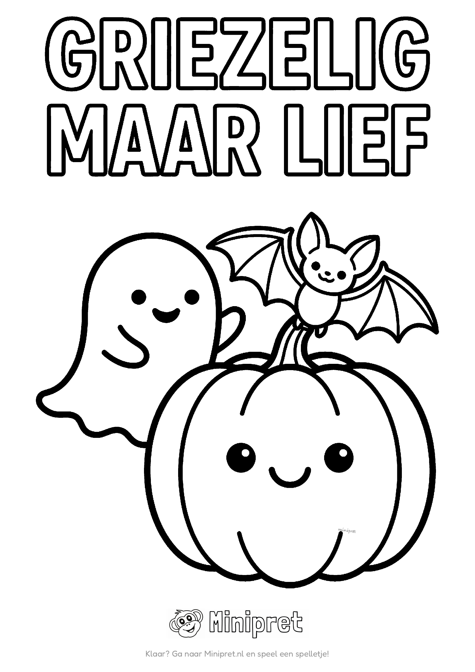 Griezelig maar lief kleurplaat — schattig spookje en lieve heks samen — niet eng maar vriendelijk Halloween