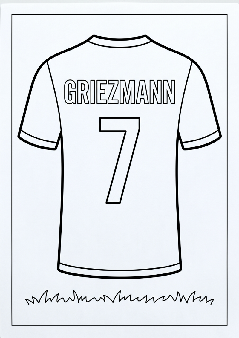 Griezmann Voetbalshirt Kleurplaat — gratis kleurplaat printen