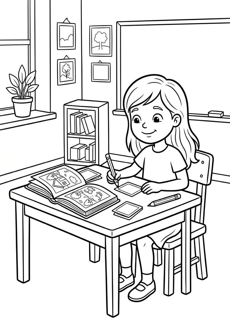 Groep 3 Meisje Leest Boek Kleurplaat — gratis kleurplaat printen