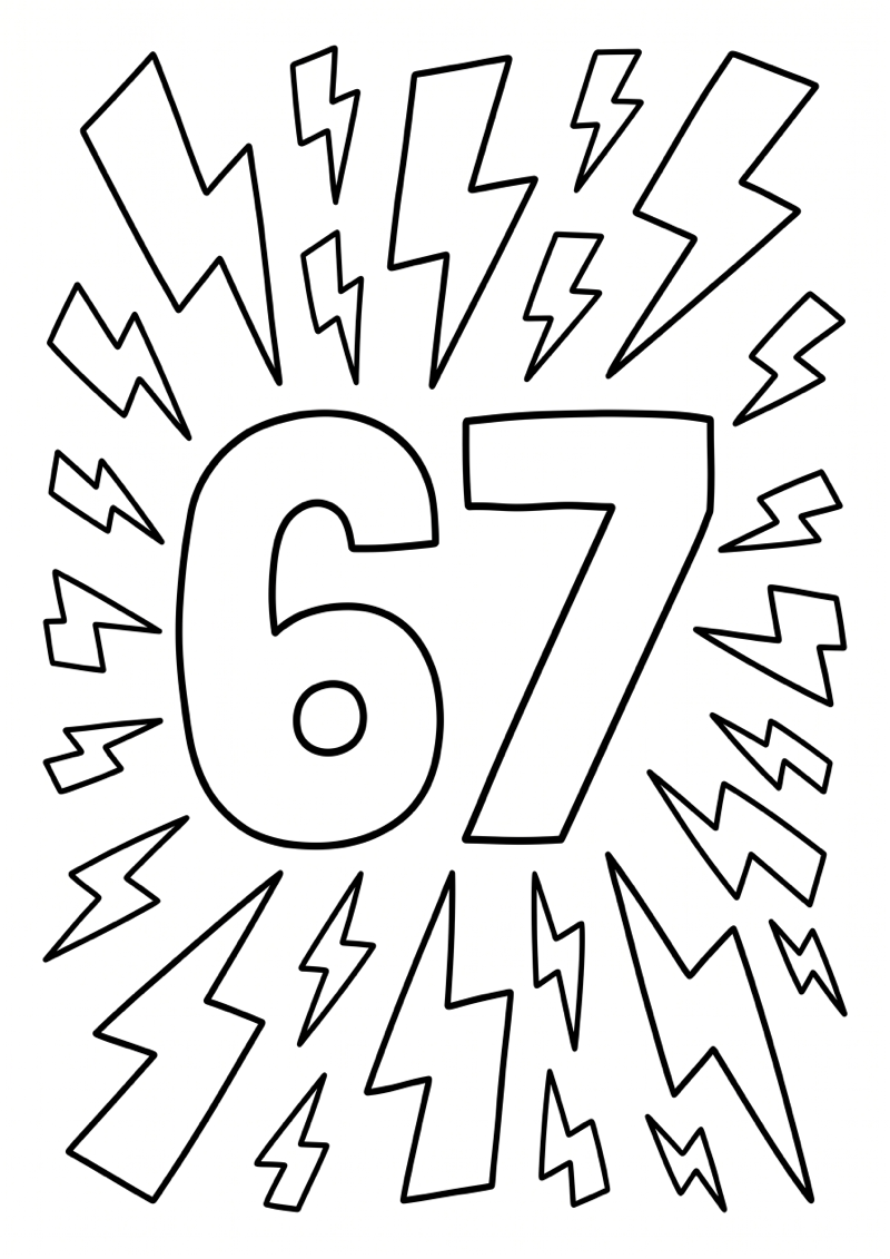 Grote 67 met Bliksem Decoratie Kleurplaat — gratis kleurplaat