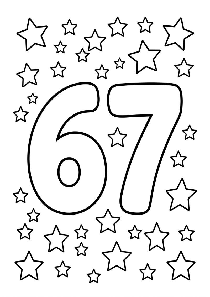 Grote 67 met Sterren Kleurplaat — gratis kleurplaat printen