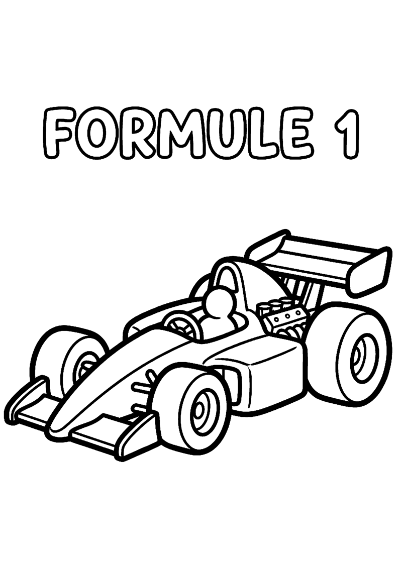 Grote Formule 1 Raceauto van Opzij Stoer Getekend met Tekst Formule 1 Formule 1 Kleurplaat — gratis kleurplaat printen