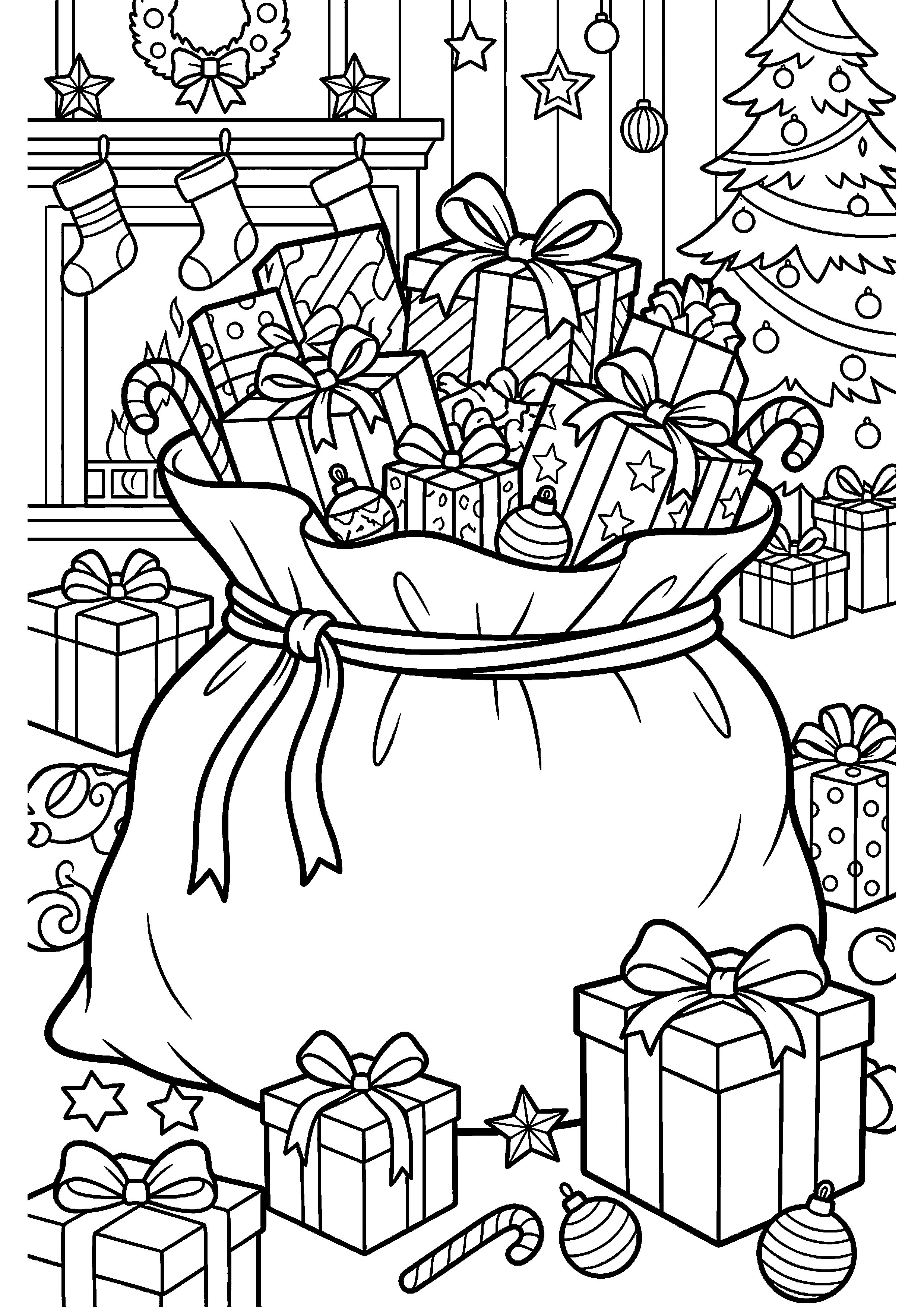 Grote zak cadeautjes kleurplaat