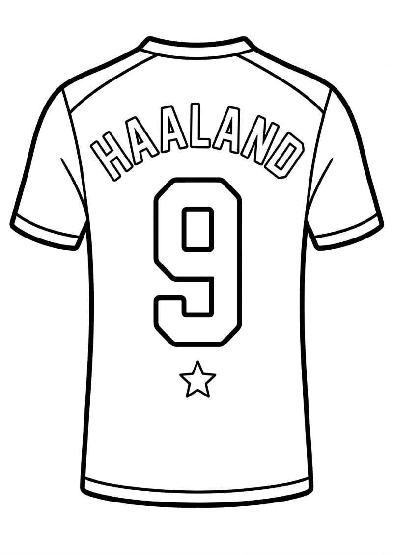 Haaland Voetbalshirt Kleurplaat — gratis kleurplaat printen