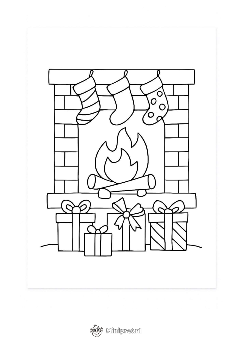 Haard met Kerstsokken kleurplaat — gratis kleurplaat