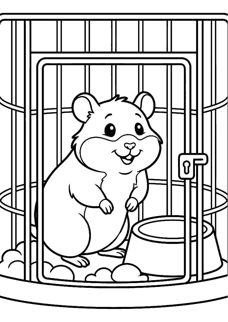 Hamster in kooi kleurplaat — gratis kleurplaat