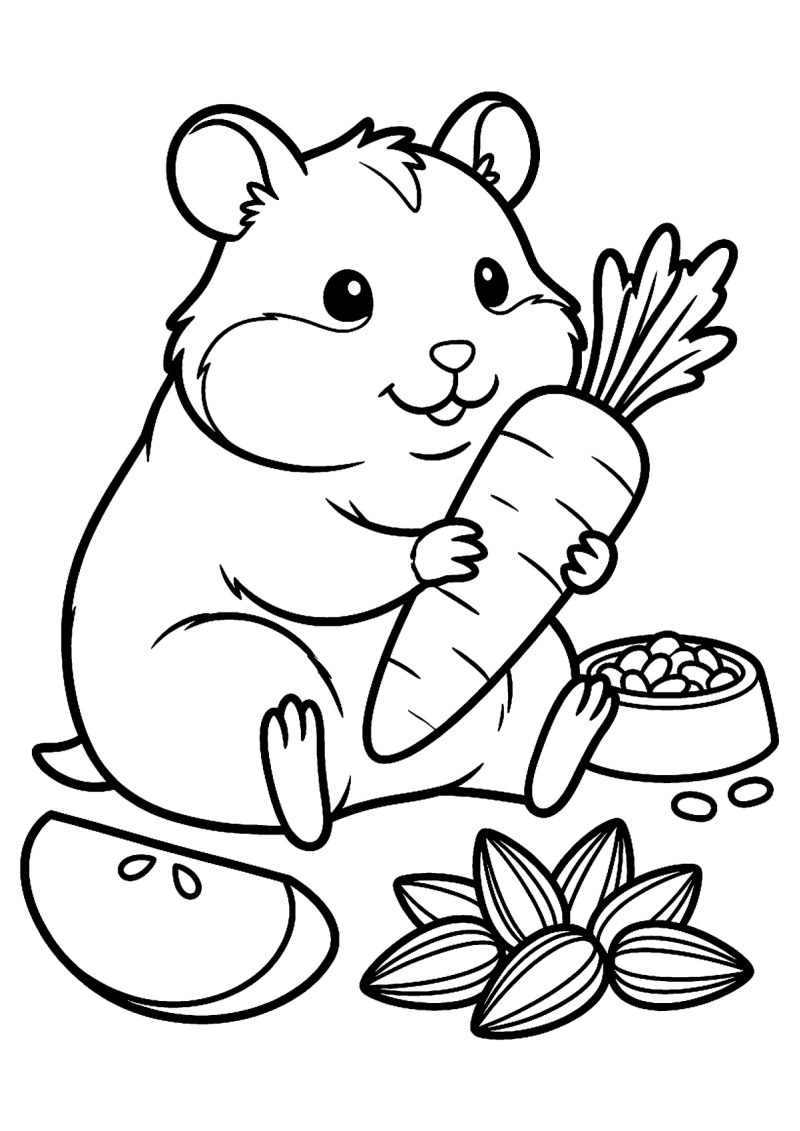 Hamster met eten kleurplaat — gratis kleurplaat