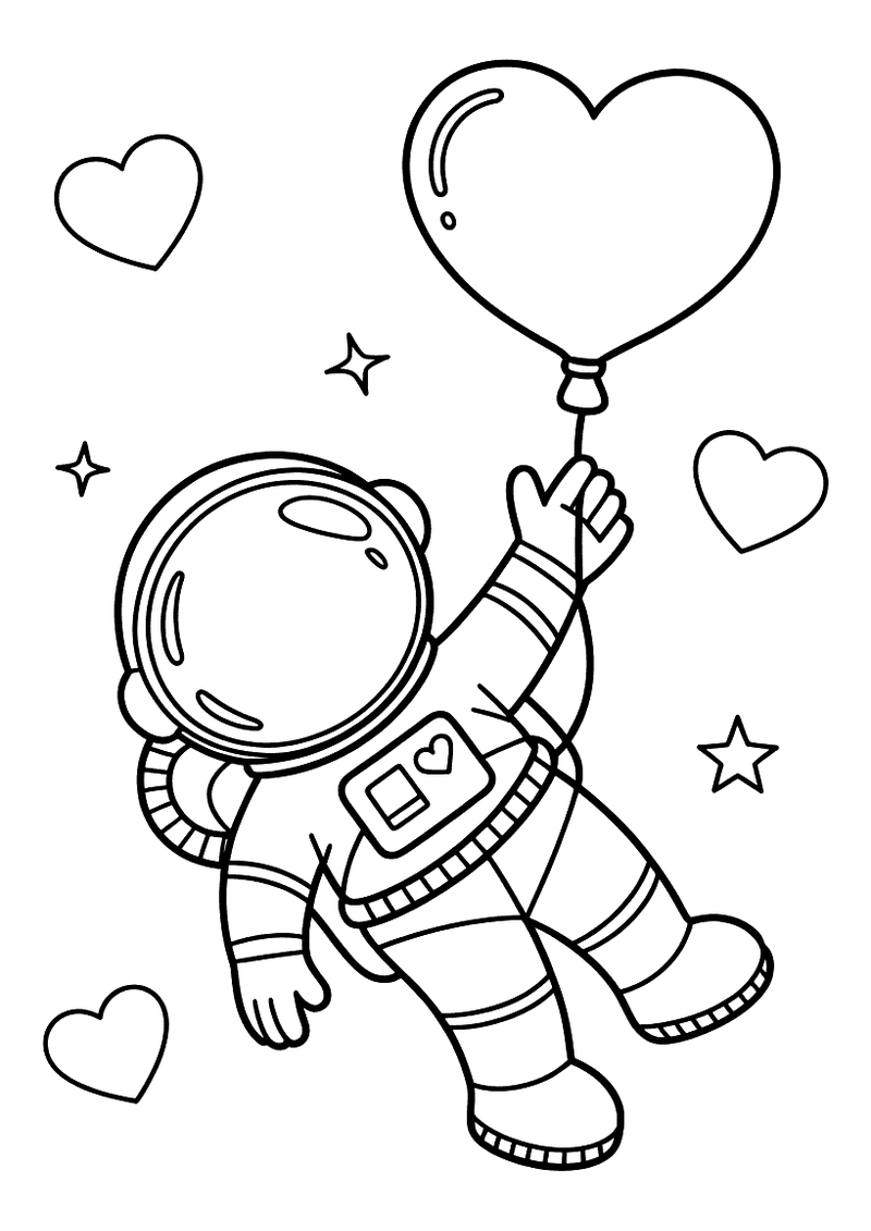 Hart Astronaut Ballon Kleurplaat
