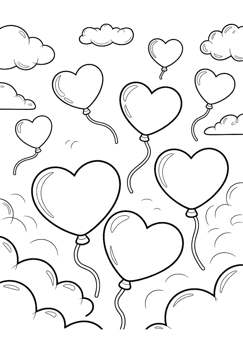 Hart Ballonnen Lucht Kleurplaat — gratis kleurplaat printen