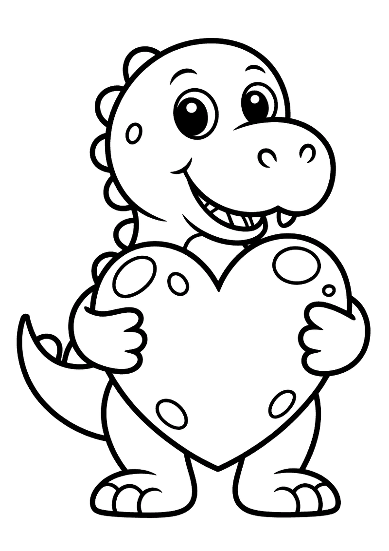 Dinosaurus met hart kleurplaat — gratis kleurplaat