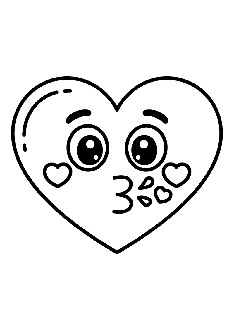 Hart emoji blaast kus kleurplaat — gratis kleurplaat
