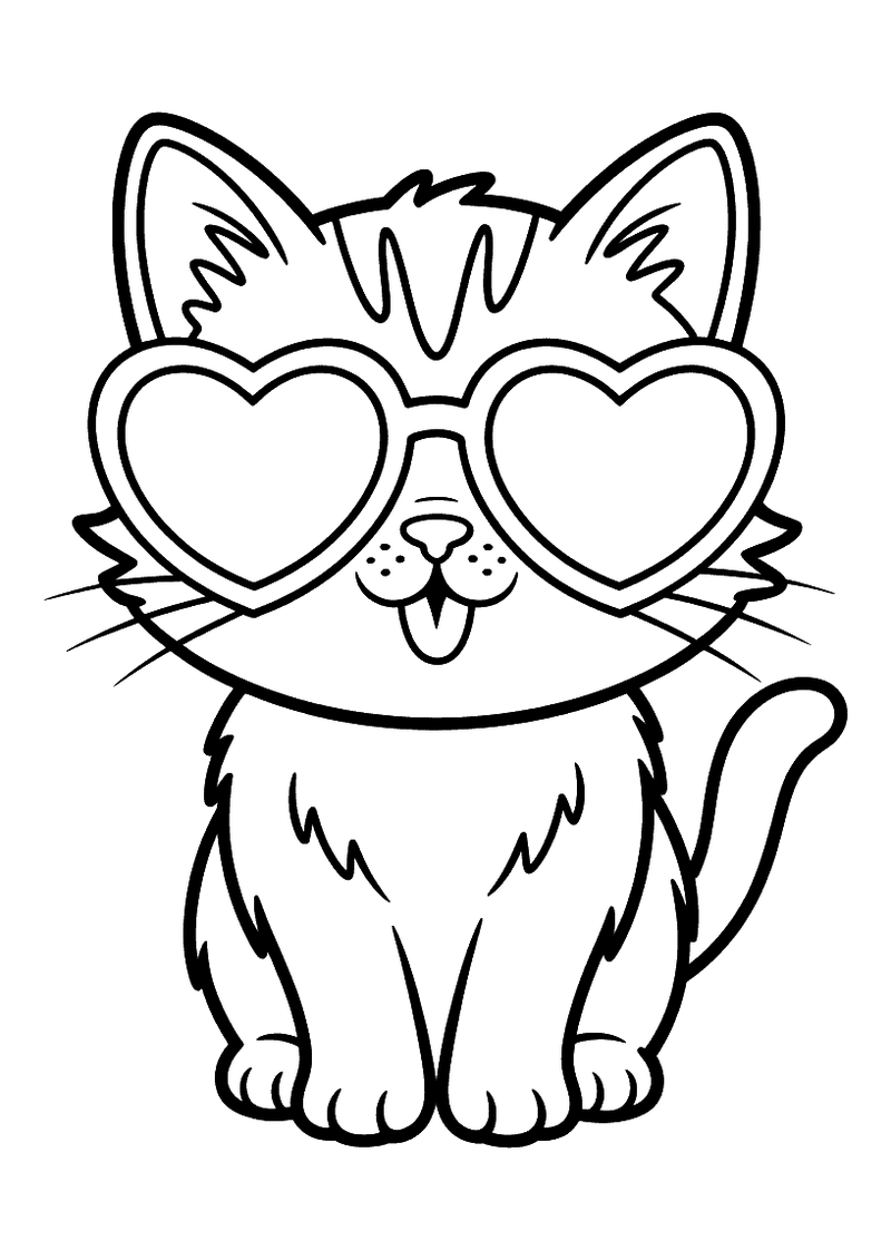 Coole kat met hartzonnebril kleurplaat — gratis kleurplaat printen