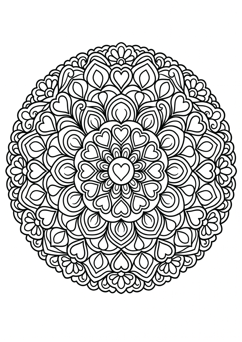 Hartjes Mandala Kleurplaat — gratis kleurplaat