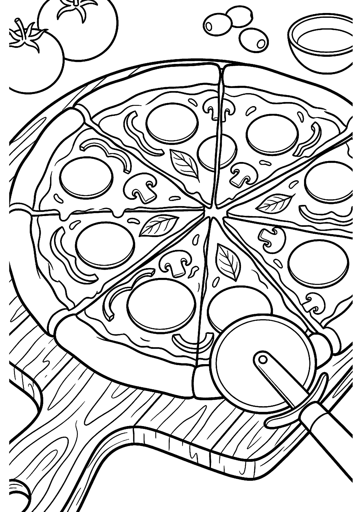 Hele pizza kleurplaat — gratis kleurplaat