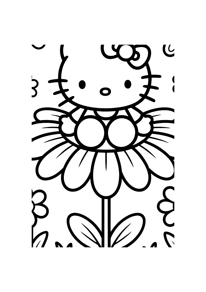 Hello Kitty Bloem Kleurplaat — gratis kleurplaat printen