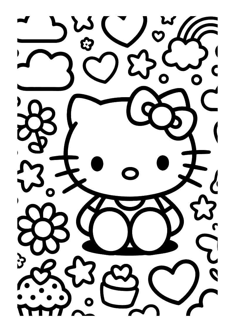 Hello Kitty collage kleurplaat — gratis kleurplaat