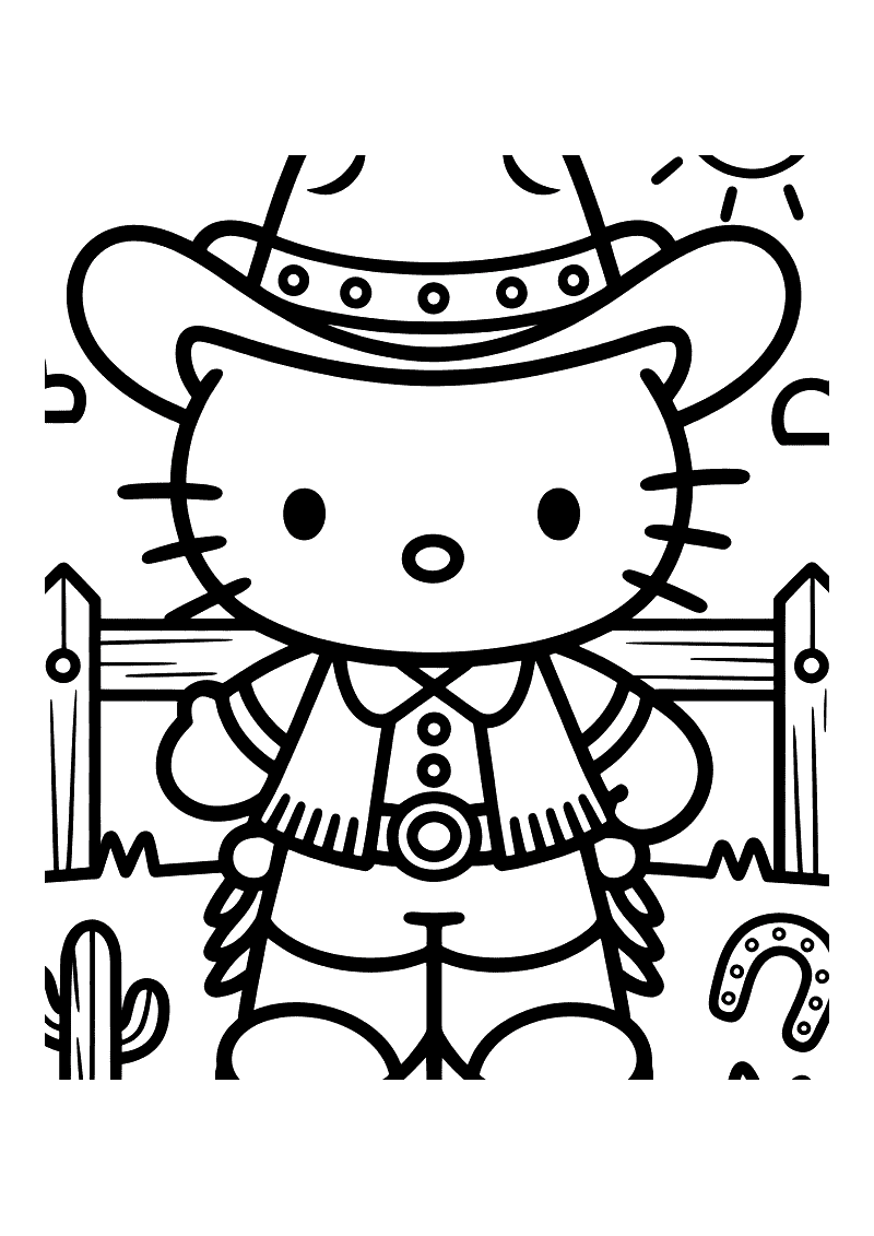 Hello Kitty als cowboy kleurplaat — gratis kleurplaat