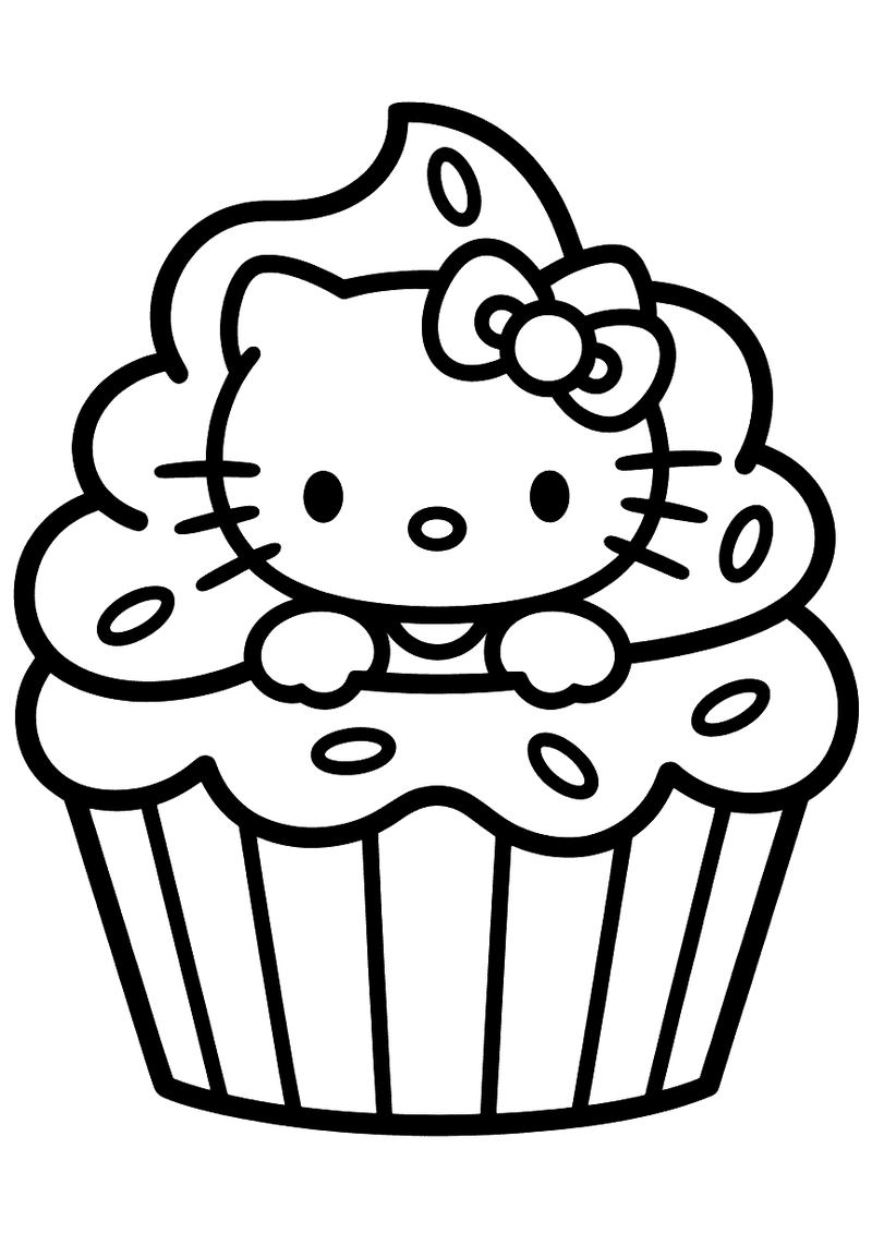 Hello Kitty in cupcake kleurplaat — gratis kleurplaat