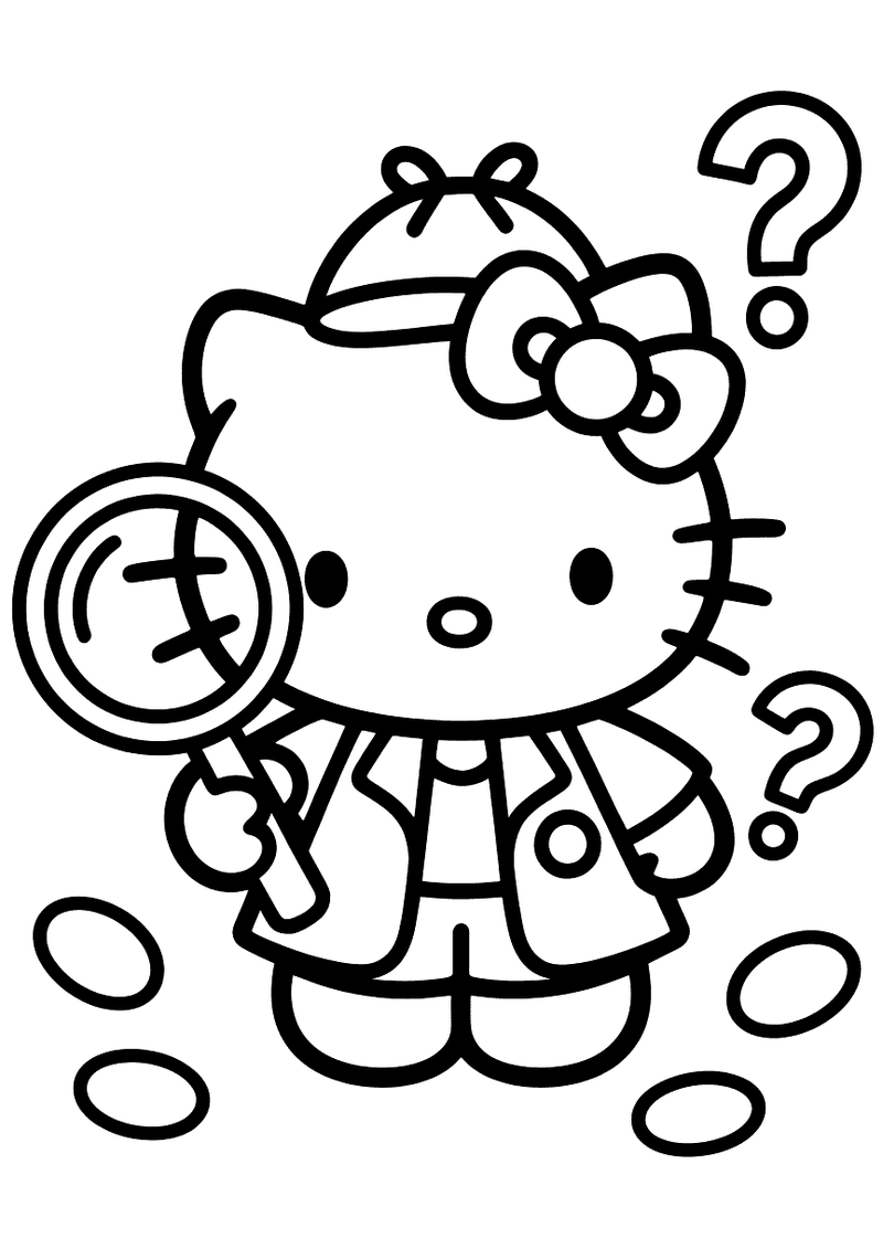 Hello Kitty als detective kleurplaat — gratis kleurplaat