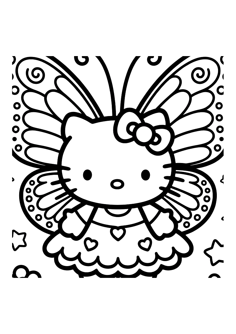 Hello Kitty als fee kleurplaat — gratis kleurplaat