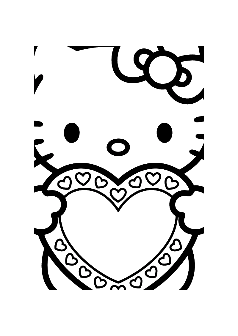 Hello Kitty met versierd hart kleurplaat — gratis kleurplaat printen