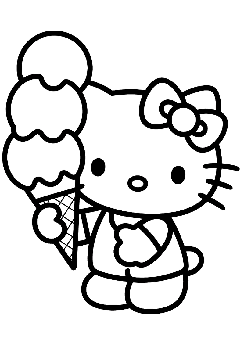 Hello Kitty met IJshoorntje kleurplaat — gratis kleurplaat printen