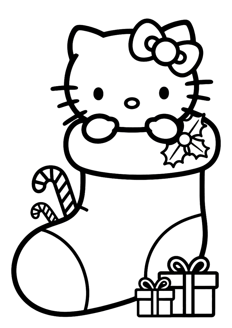 Hello Kitty in kerstkous kleurplaat — gratis kleurplaat printen