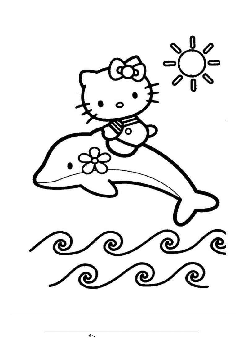 Hello Kitty op een dolfijn Kleurplaat — gratis kleurplaat