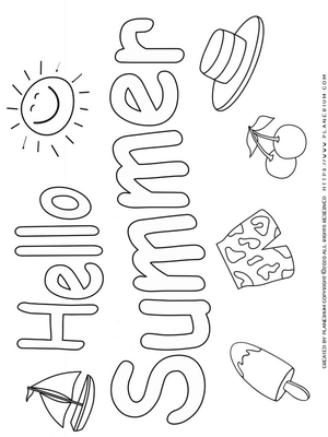 Hello Summer Kleurplaat — gratis kleurplaat