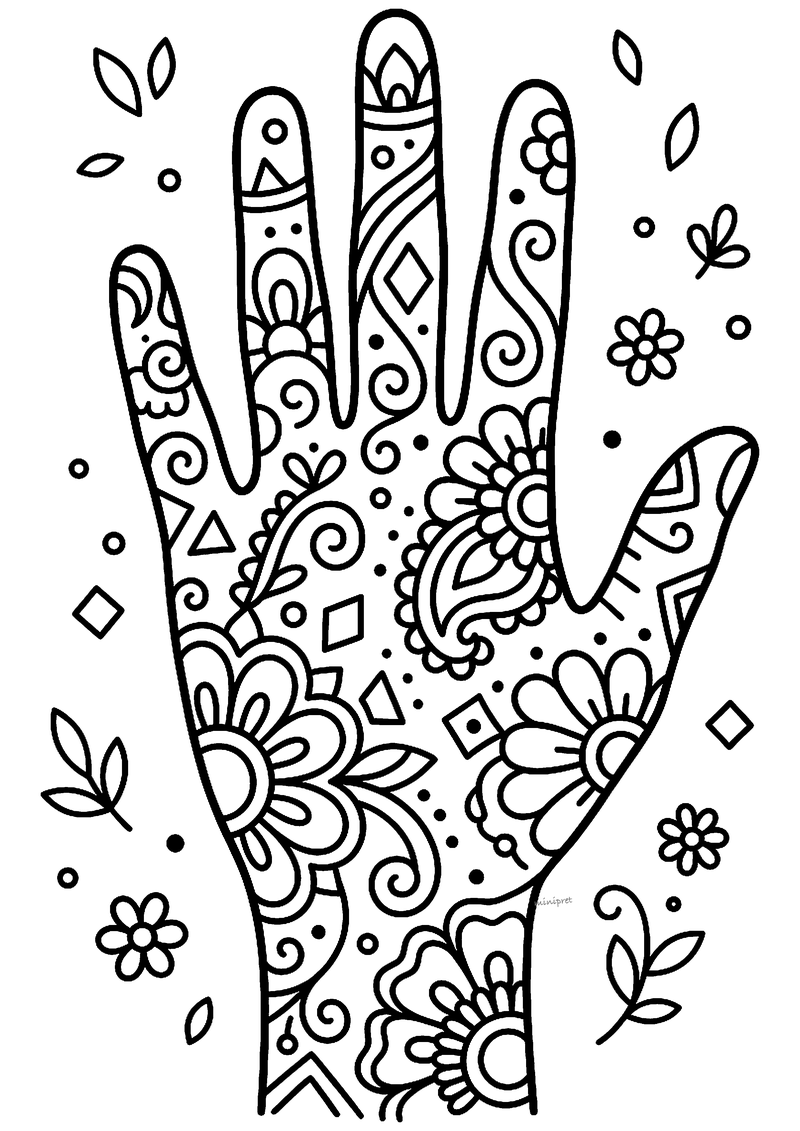 Hand met hennapatronen kleurplaat